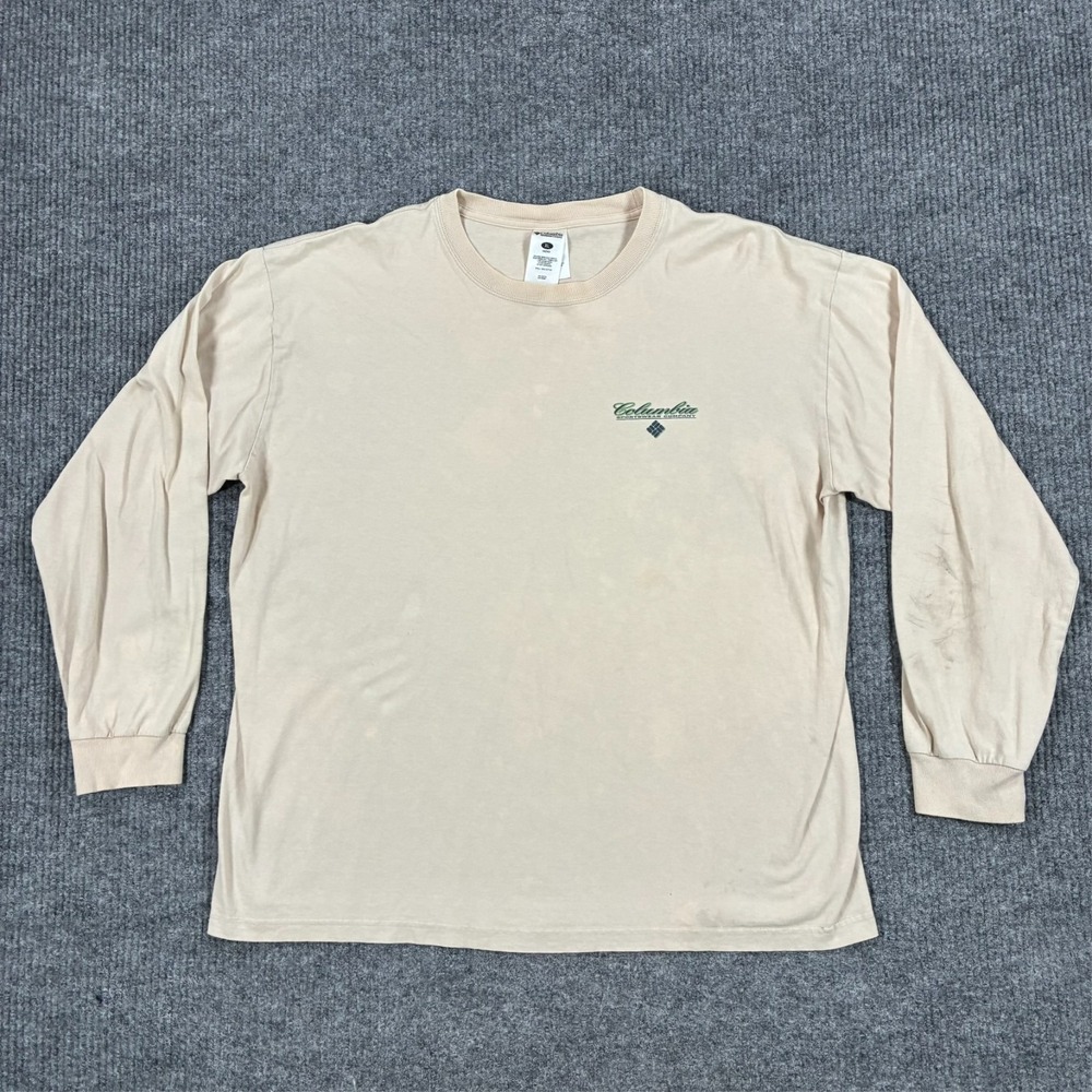 Columbia Sportswear Company Long Sleeve T-Shirt Mens XL Beige Cotton Logo Tee